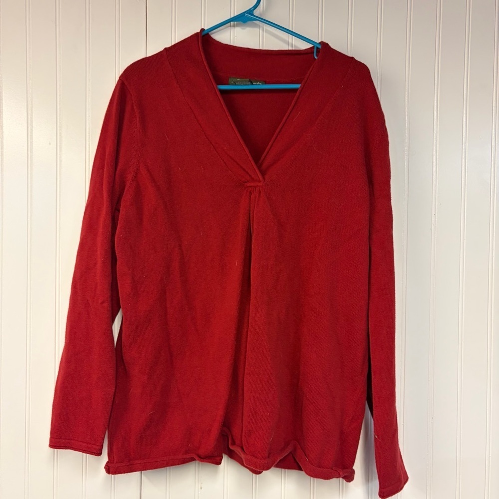 Eddie Bauer Women's Red V-Neck Long Sleeve Sweater XXL